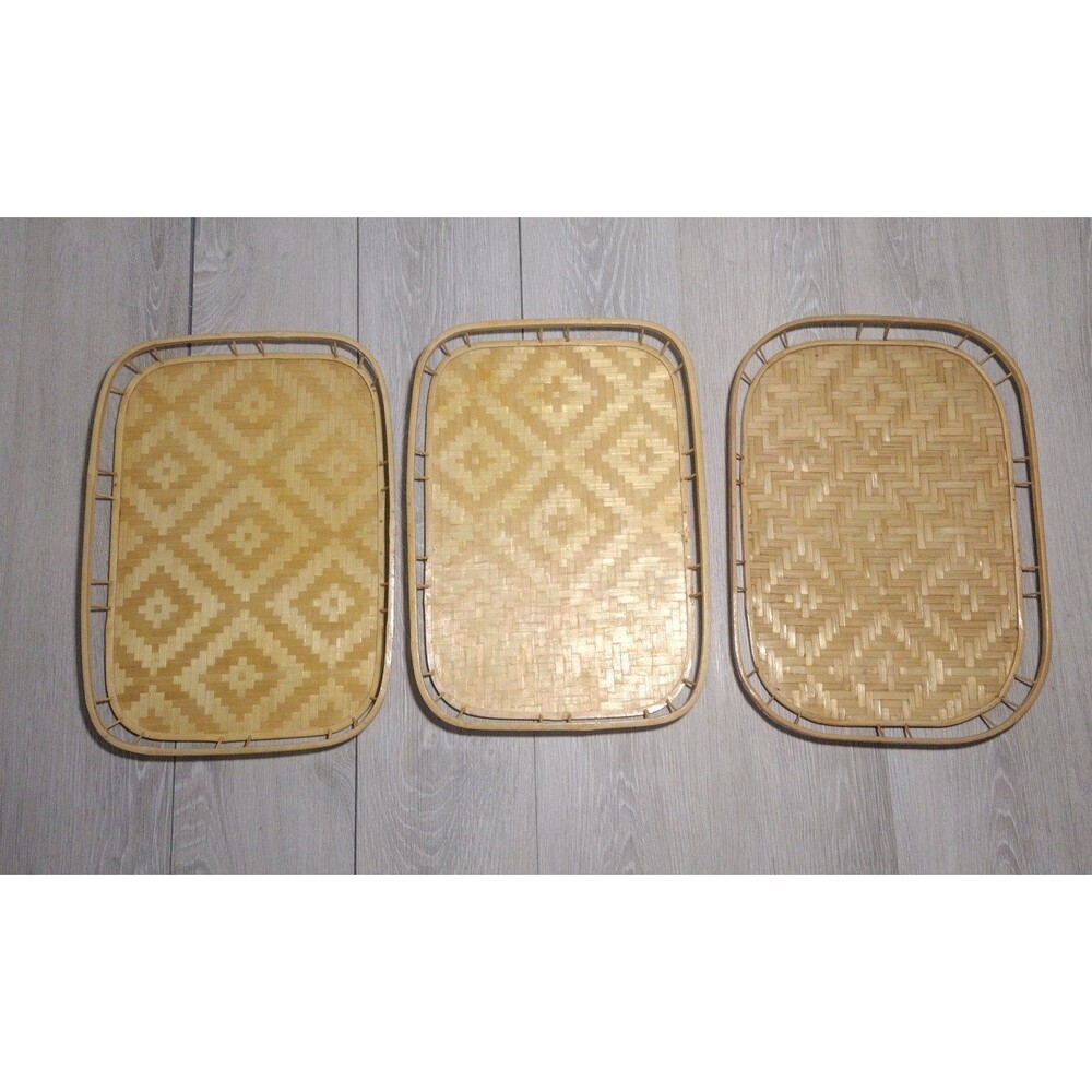 Vintage - Set of 3 - Bamboo Rattan Serving Trays - Stacking Woven Wicker - EUC